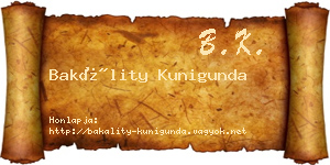 Bakálity Kunigunda névjegykártya